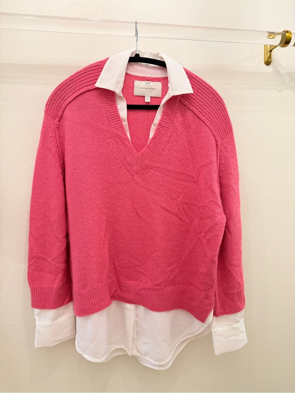 Brochu Walker Pink V-Neck Layered-Look Sweater